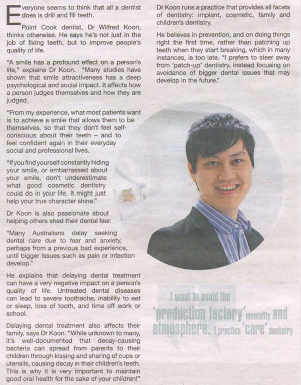 Dr. Koon Cosmetic Dentistry Newspaper Clipping